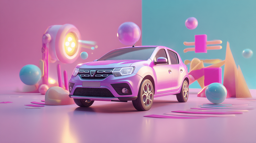 Comercial de coche con IA (spot de 45 s): Dacia Sandero urbano al amanecer, plano hero cinematográfico.