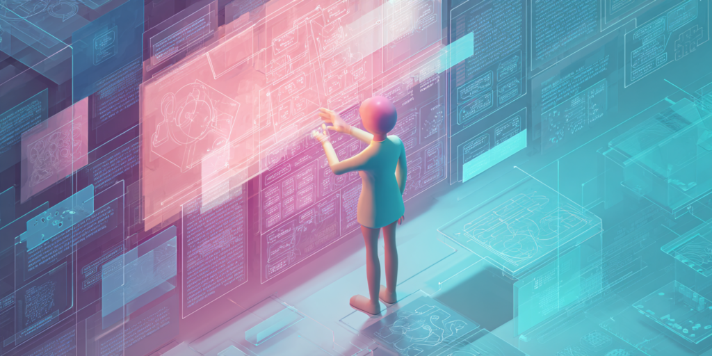 Interfaz visual de gestión de proyectos con inteligencia artificial mostrando estructura de datos y memoria de contexto para producción profesional.