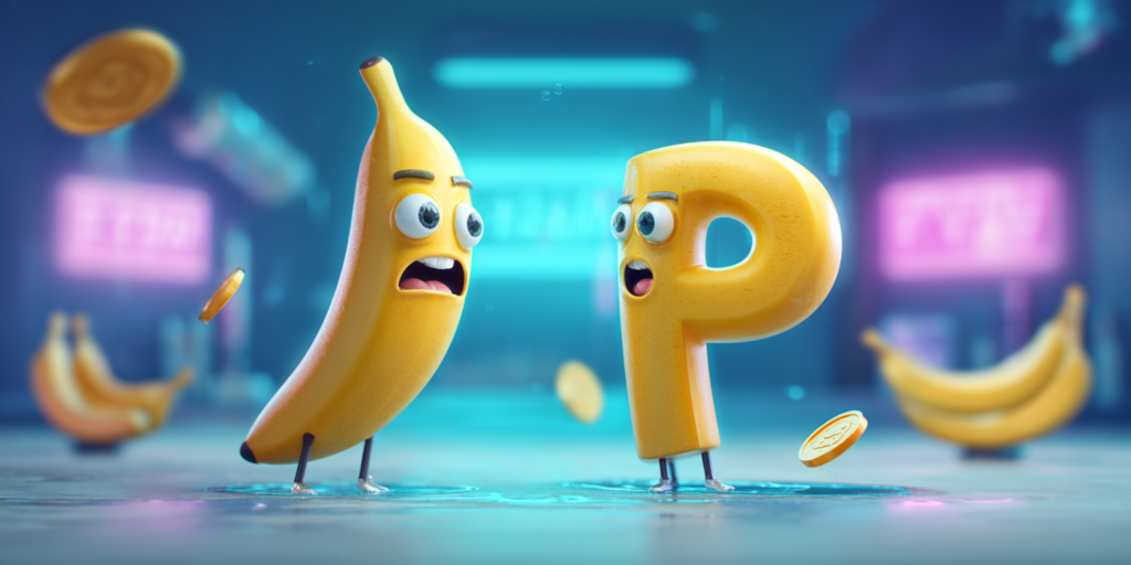 Nano Banana 2 vs Pro: ilustración de banana y letra P como metáfora de pagar por el modelo Pro