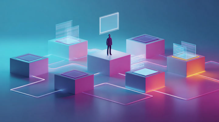 Workflow de IA para video en 2026 organizado por bloques conectados (guion, imagen, video, voz, música y edición).