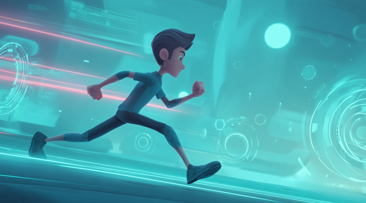 Profesional corriendo en un entorno futurista: metáfora de no quedarse atrás con la IA en 2026