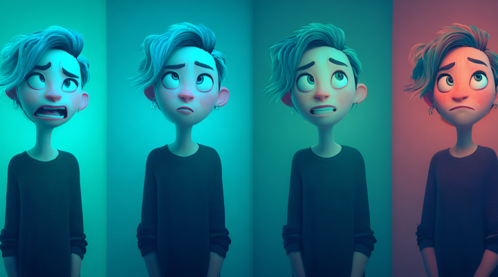 Secuencia de expresiones faciales en personaje generado con IA para vídeo, prueba de realismo sin efecto plástico con Midjourney y Kling 3.0.