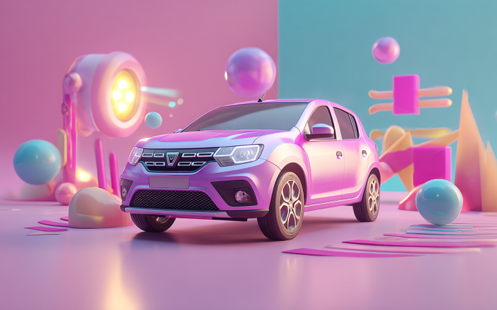 Comercial de coche con IA (spot de 45 s): Dacia Sandero urbano al amanecer, plano hero cinematográfico.